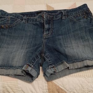 Distressed denim shorts